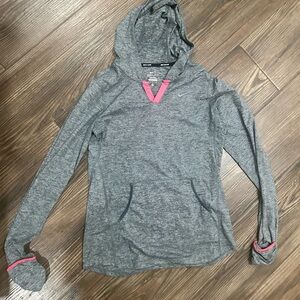 Nike Dri Fit Women's Heather Gray Hoodie with Pink Accents